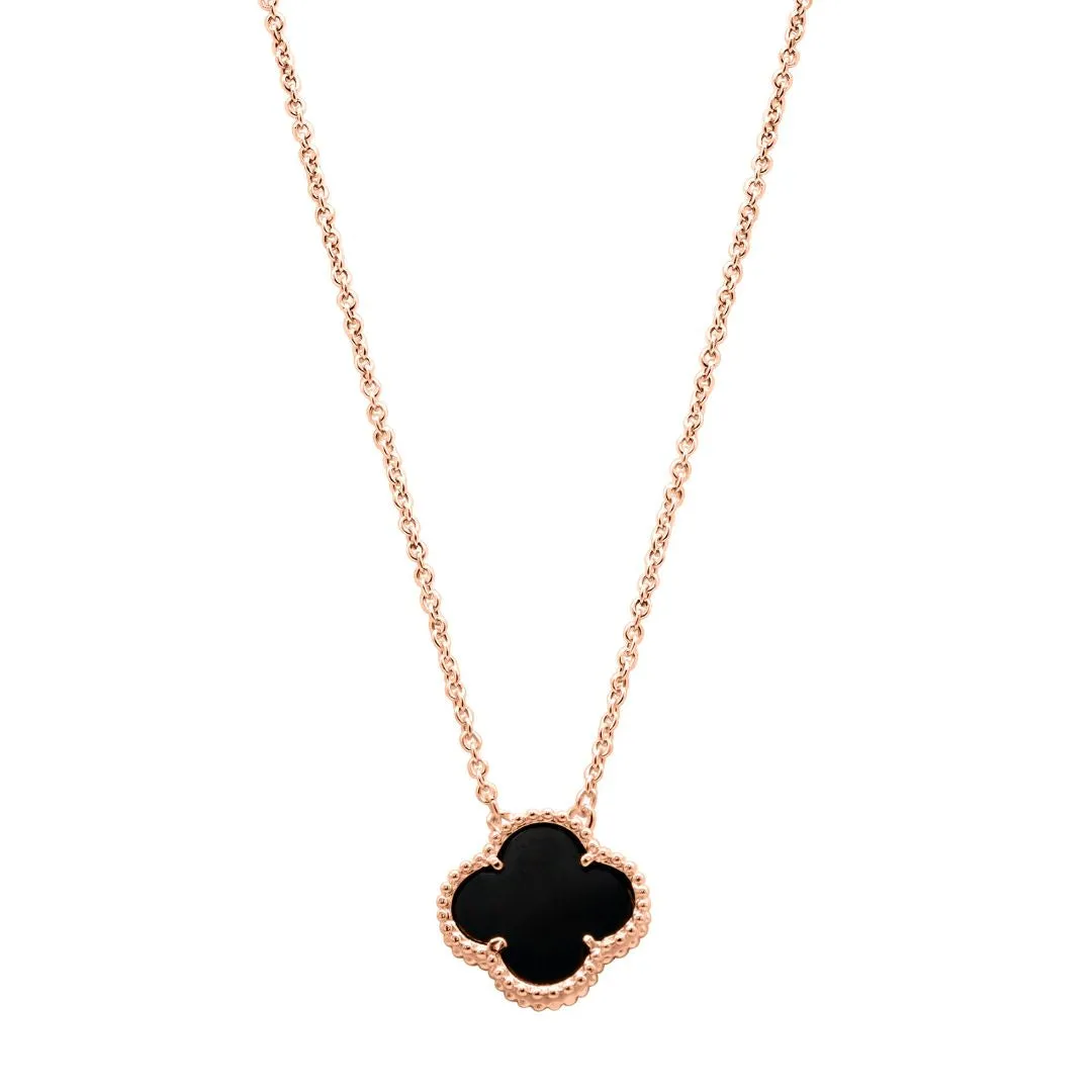 14k Gold Plated Black Flower Necklace