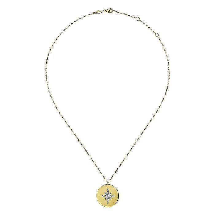 14K Yellow Gold Diamond Star Medallion Necklace