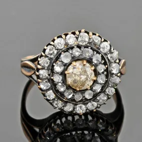 18kt Mine & Rose Cut Diamond Double Halo Cluster Ring 1.90ctw