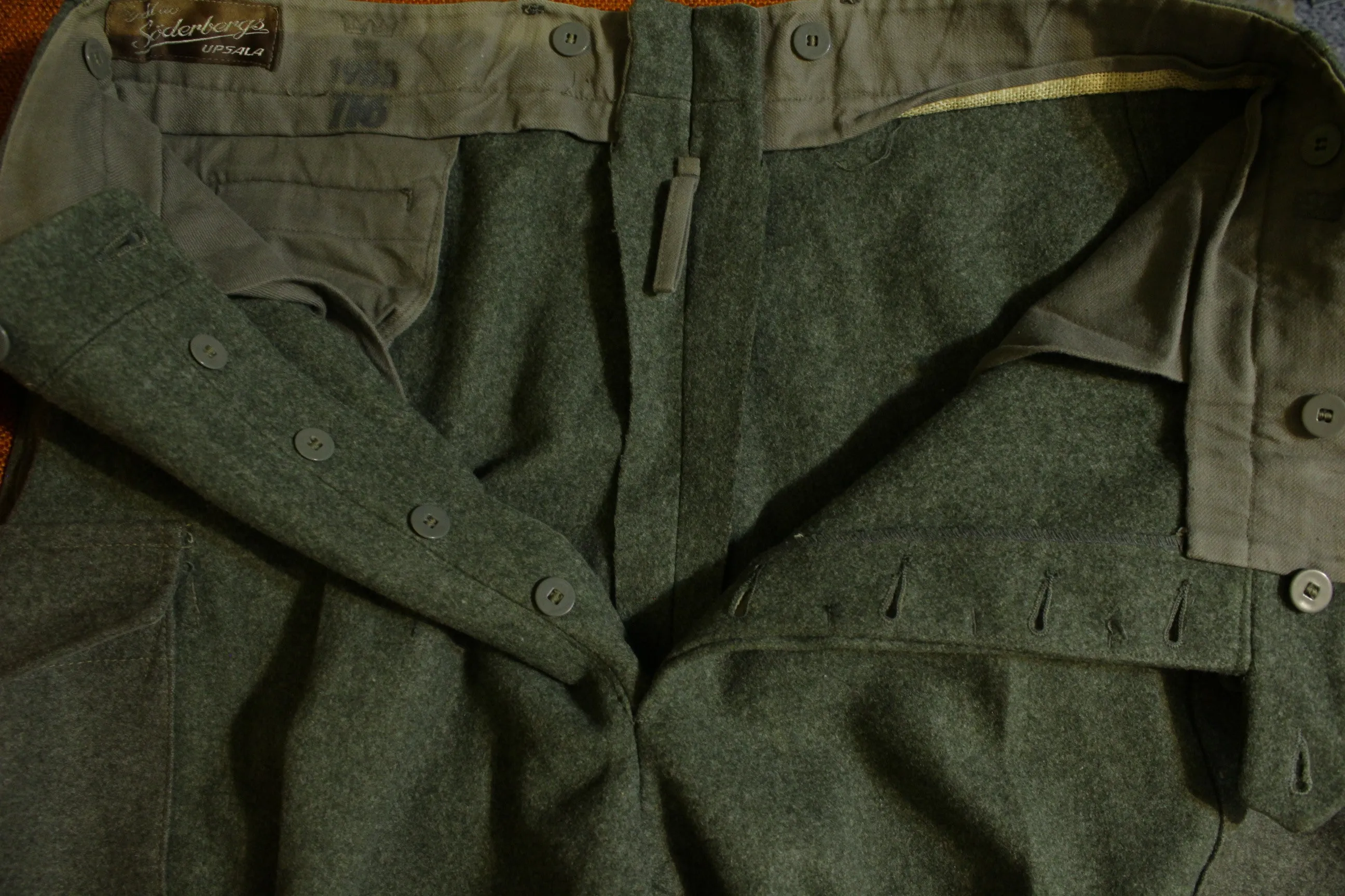 1955 Swedish Military Crown Pants Vintage Heavy Wool Cargo Soderbergs Upsala