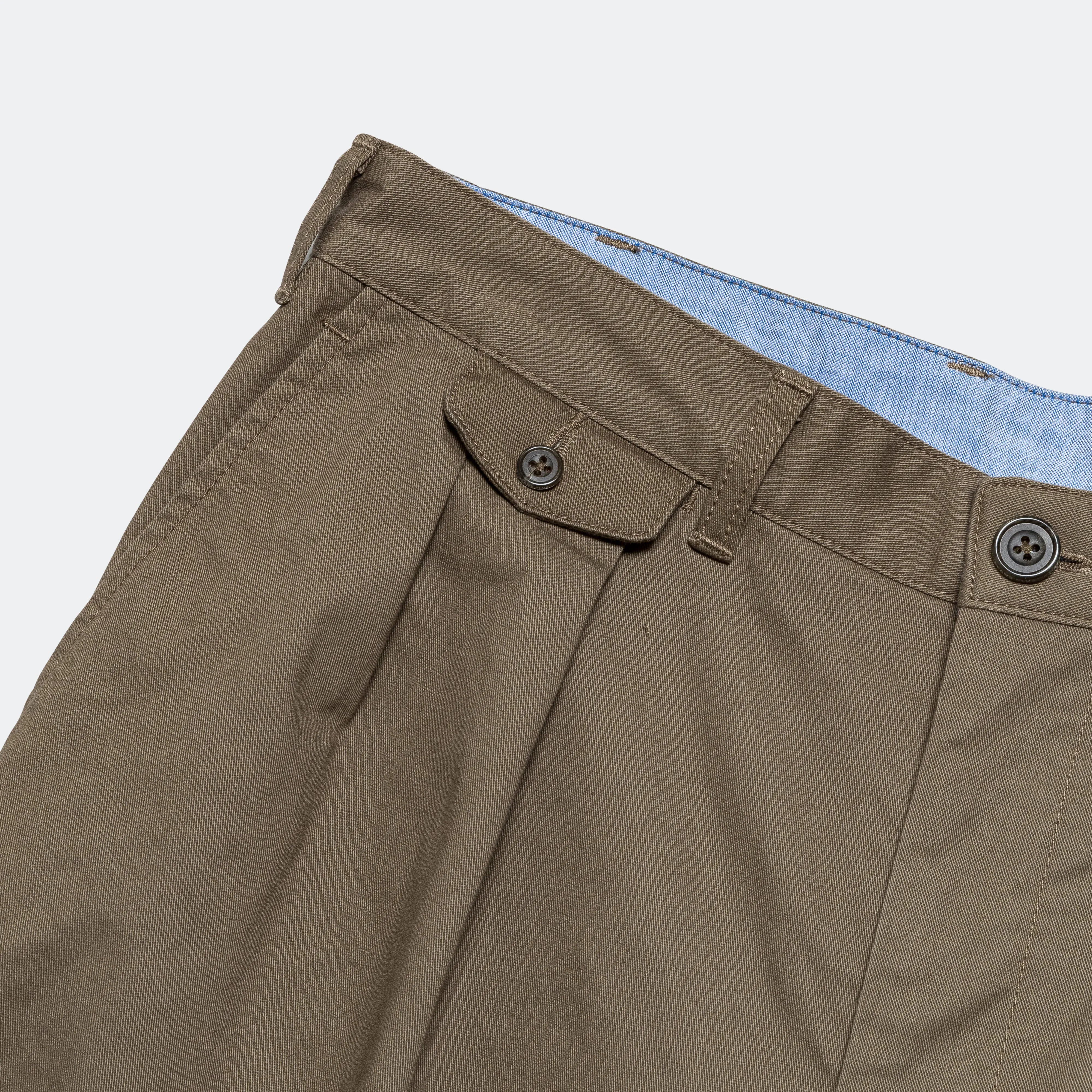 2 Pleat Twill Pants - Olive