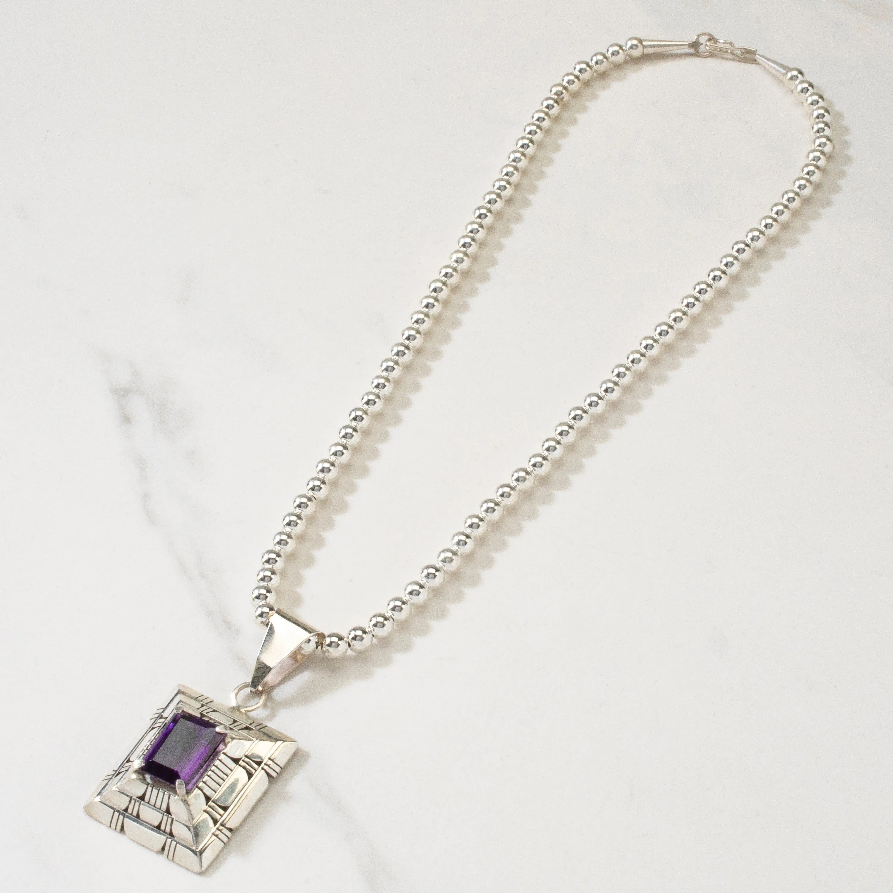 20 Wilford Begay Navajo Amethyst USA Native American Made 925 Sterling Silver Necklace