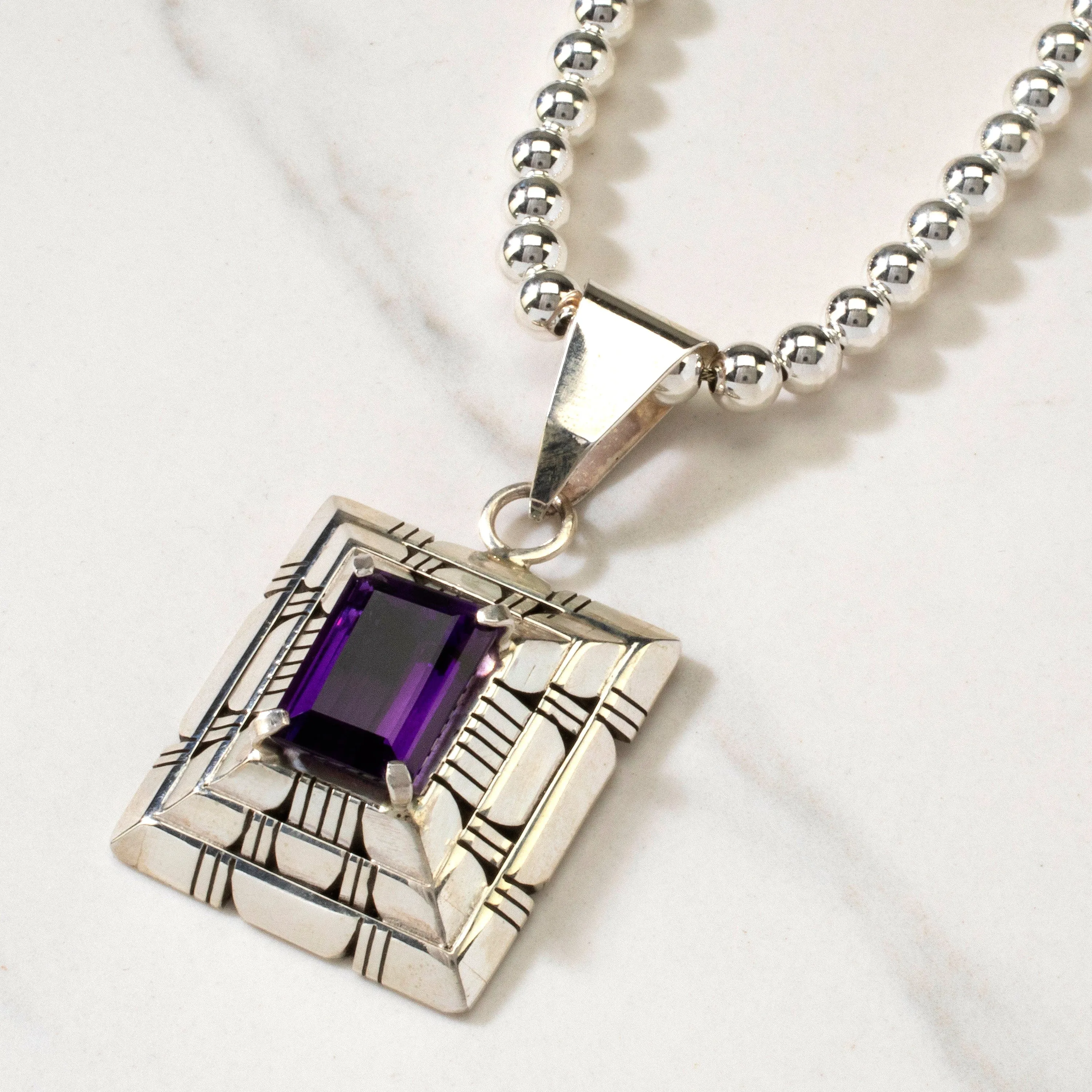 20 Wilford Begay Navajo Amethyst USA Native American Made 925 Sterling Silver Necklace