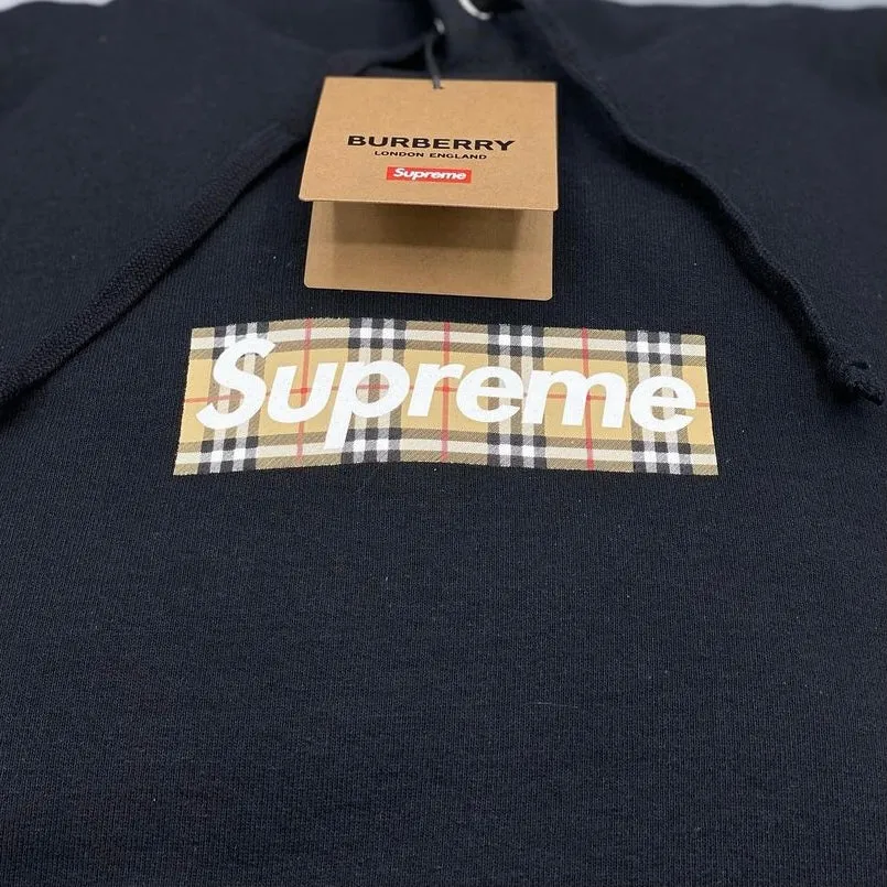 (40% Off) SUPREME X BURBERRY Box Logo Hoodie Black