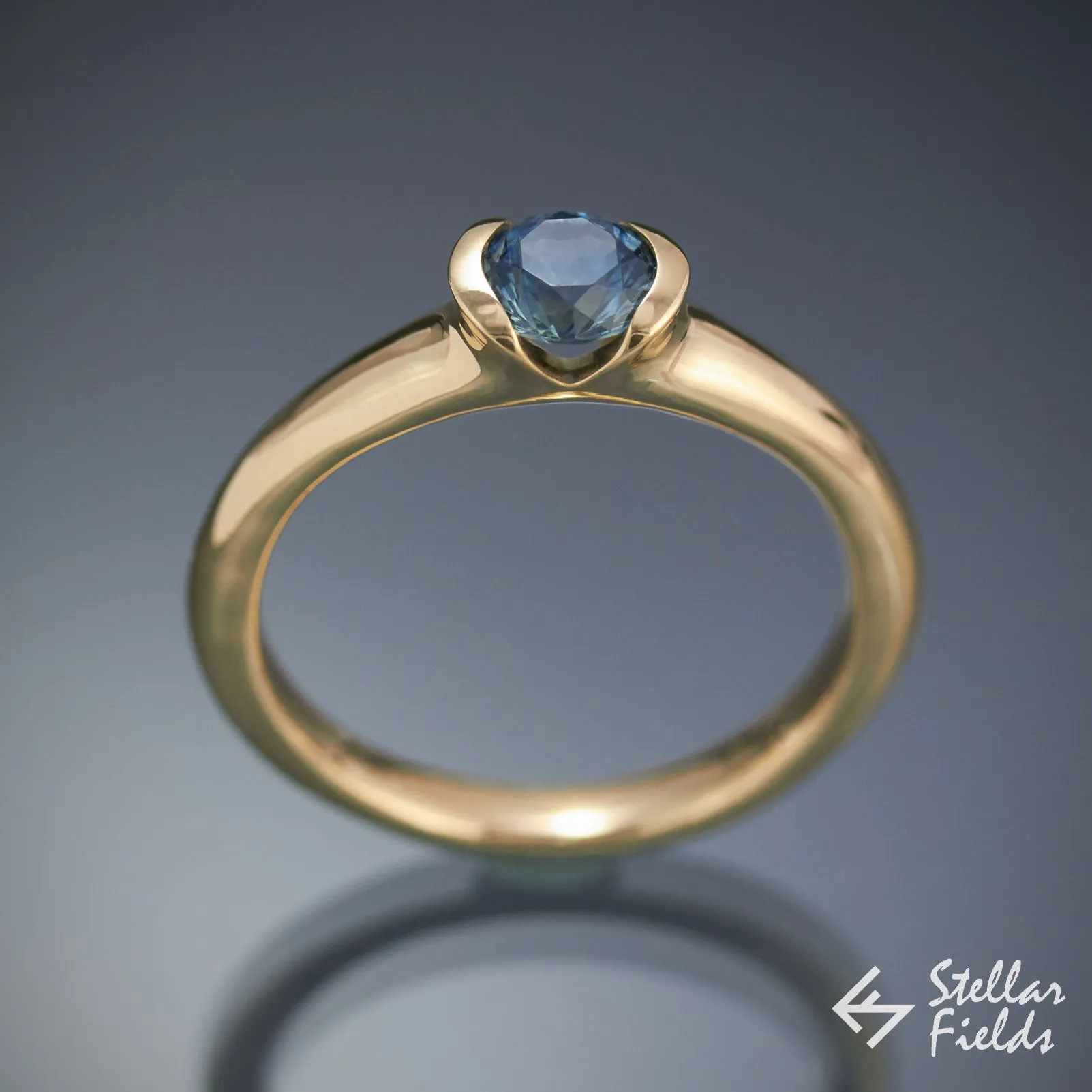 5mm Round Blue Montana Sapphire Semi Bezel Engagement Ring