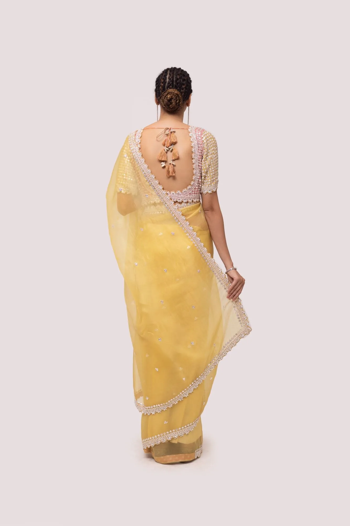 90Z786-RO Yellow Georgette Saree with Embroidered Border