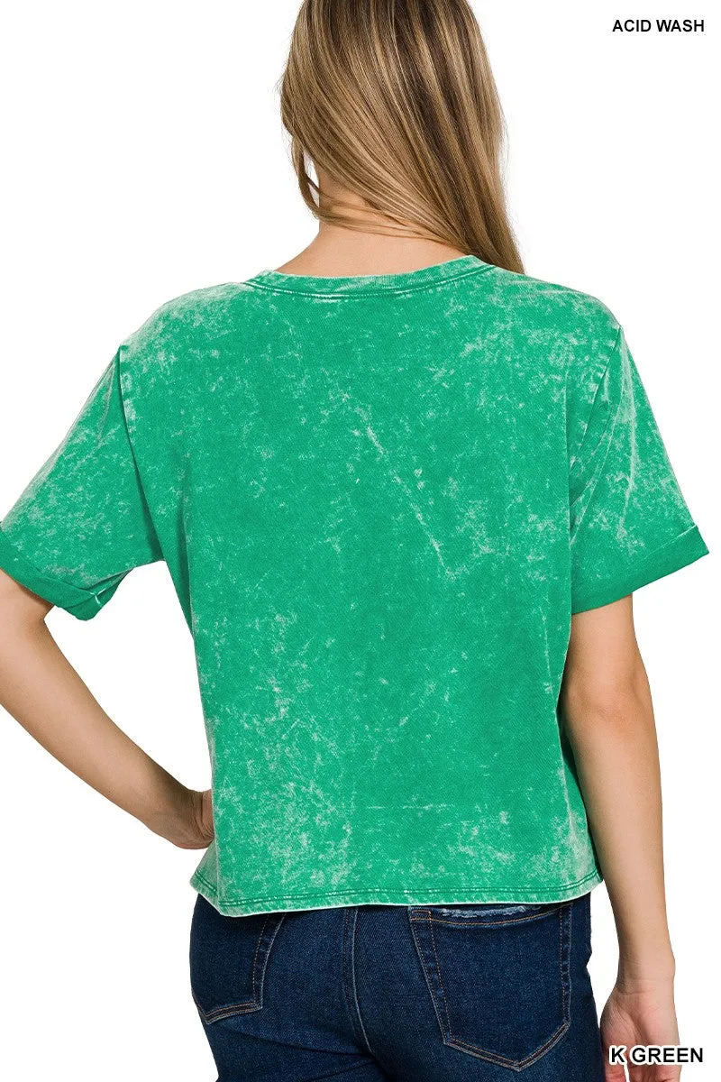 Acid Wash Short Sleeve Top in Sand, Green, Pink and Black