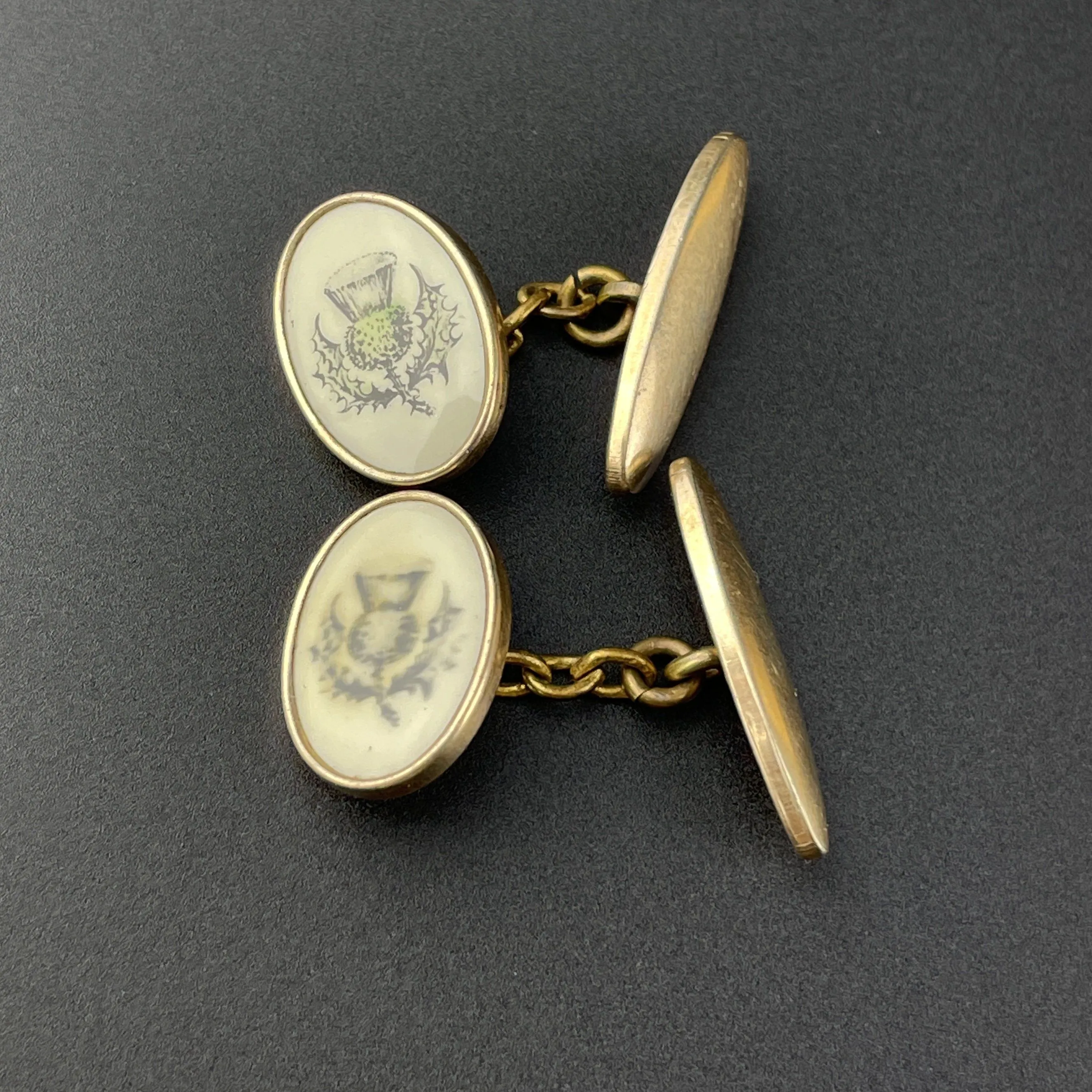 Antique Edwardian Scottish Thistle Gold Filled Cuff Links