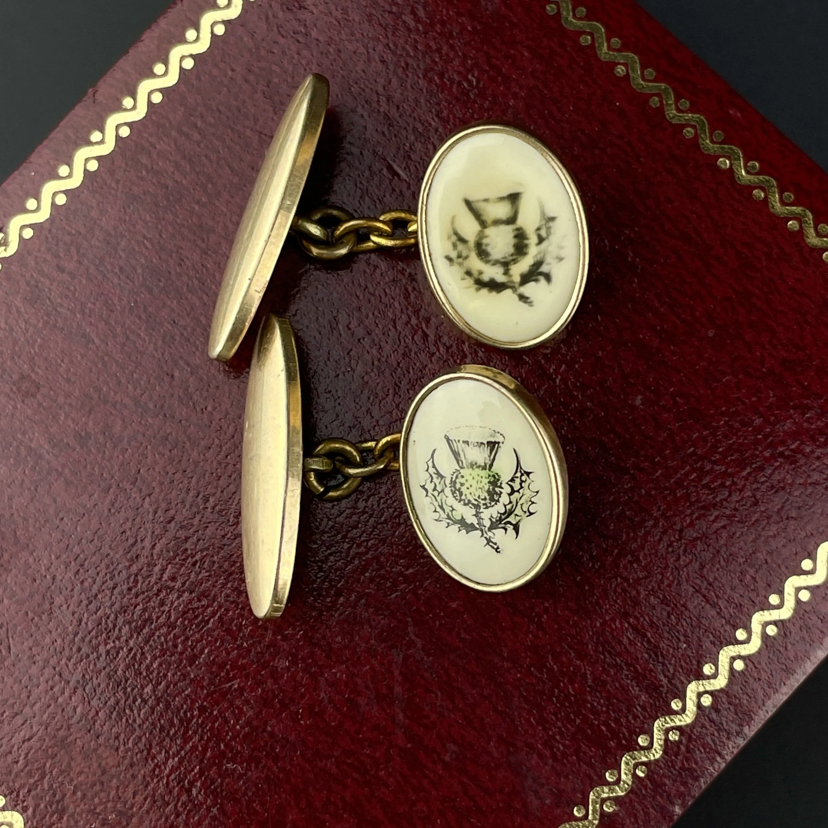 Antique Edwardian Scottish Thistle Gold Filled Cuff Links