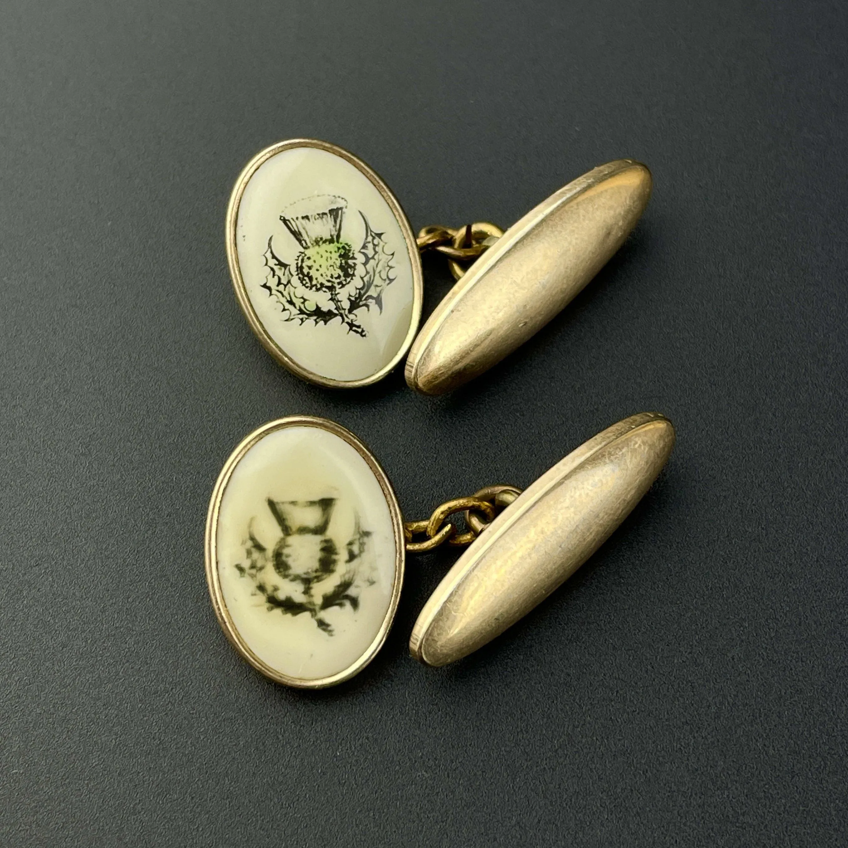 Antique Edwardian Scottish Thistle Gold Filled Cuff Links