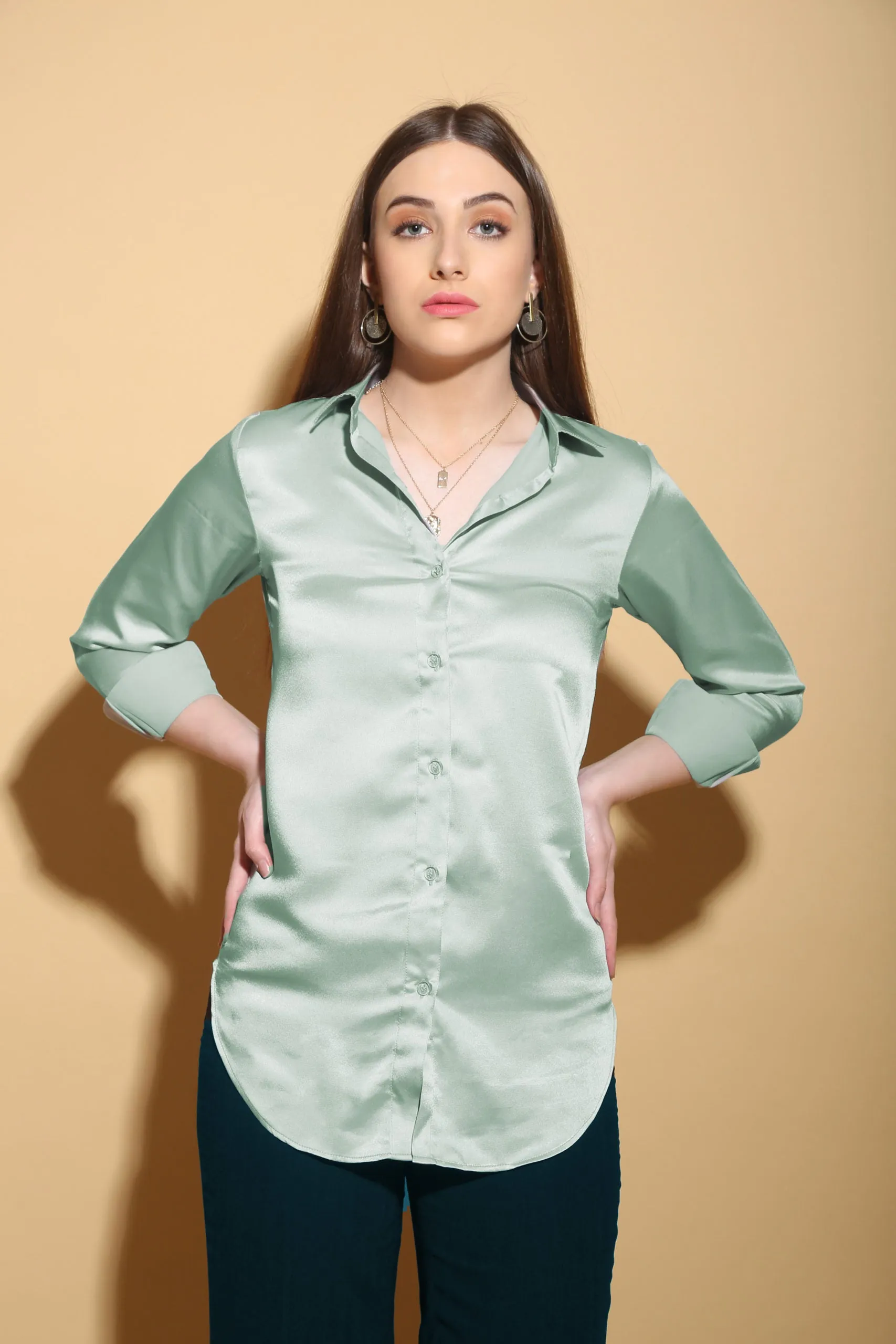 Aqua Blue Satin Shirt