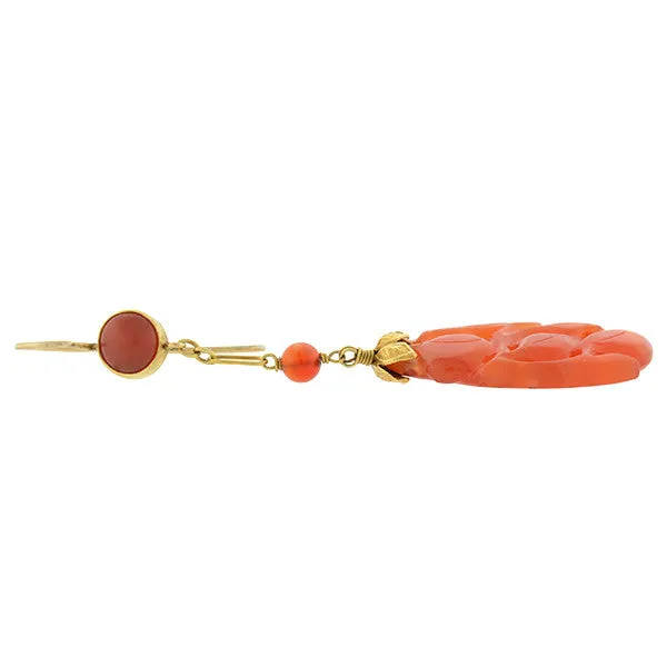 Art Deco 14kt Carved Carnelian Earrings