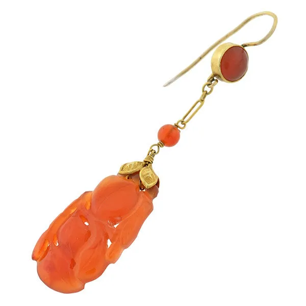 Art Deco 14kt Carved Carnelian Earrings