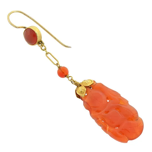 Art Deco 14kt Carved Carnelian Earrings