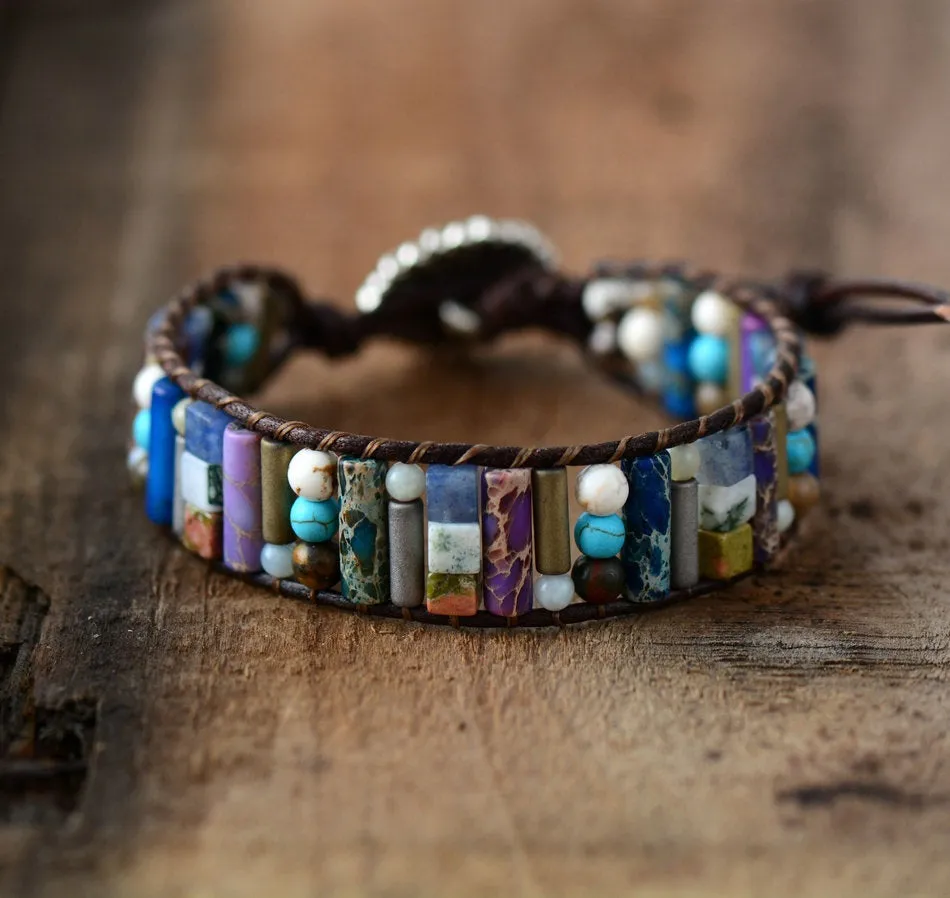 Aurora Borealis Patchwork Mix Stones Wrap Bracelet