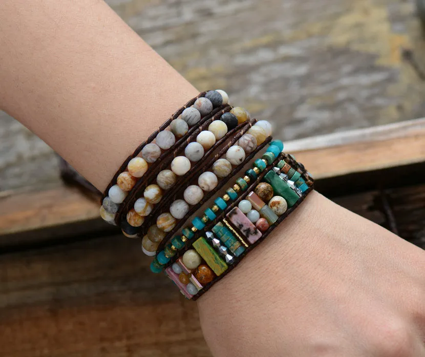 Aurora Borealis Patchwork Mix Stones Wrap Bracelet