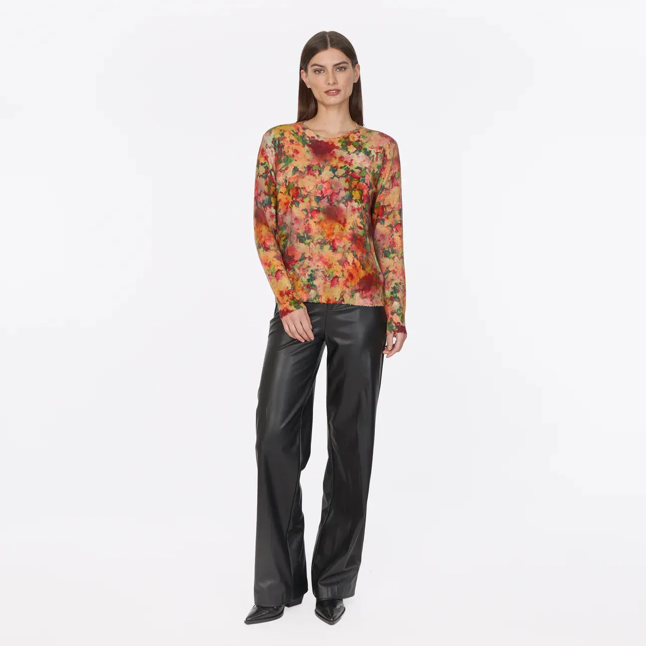 Autumn Cashmere - Floral Print Distressed Crew - Paprika Multi