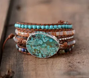 Azurea Gilded Turquoise Stone Wrap Bracelet