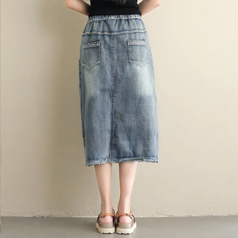 BABAKUD Autumn  Winter  Vintage Embroidery Denim Women's Skirt