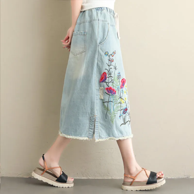 BABAKUD Autumn  Winter  Vintage Embroidery Denim Women's Skirt