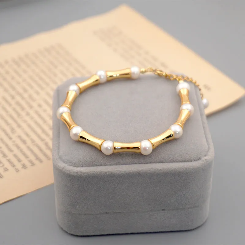 Bamboo Chain Pearl Bracelet