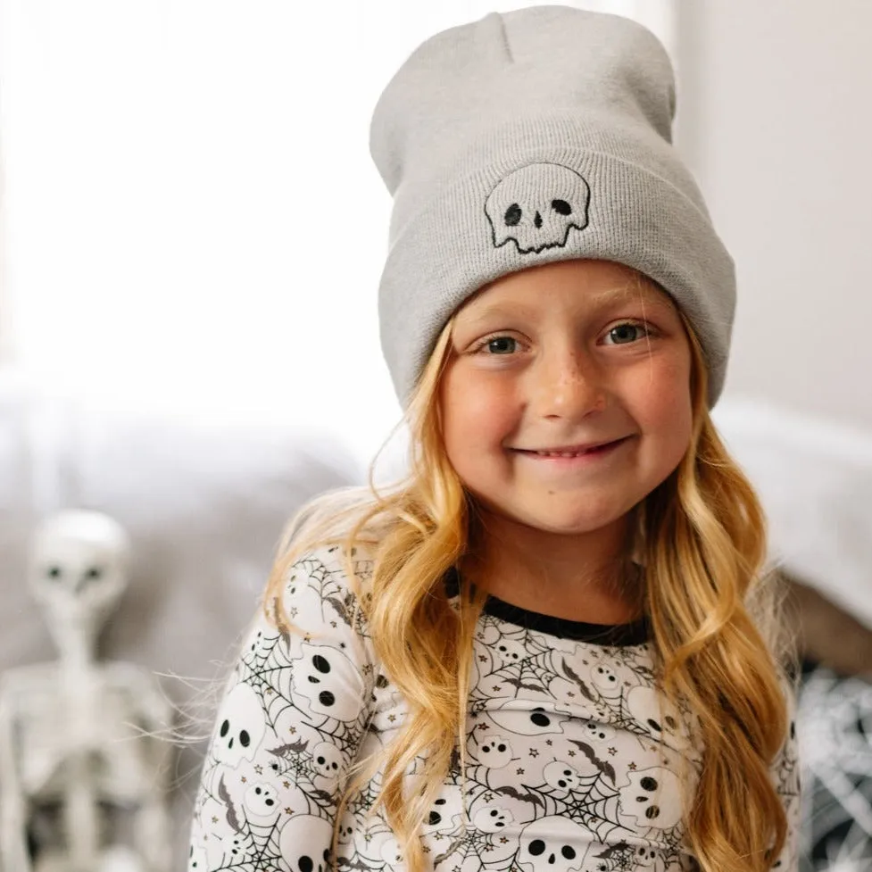 BAMBOO CUFF SKULL BEANIE- GREY