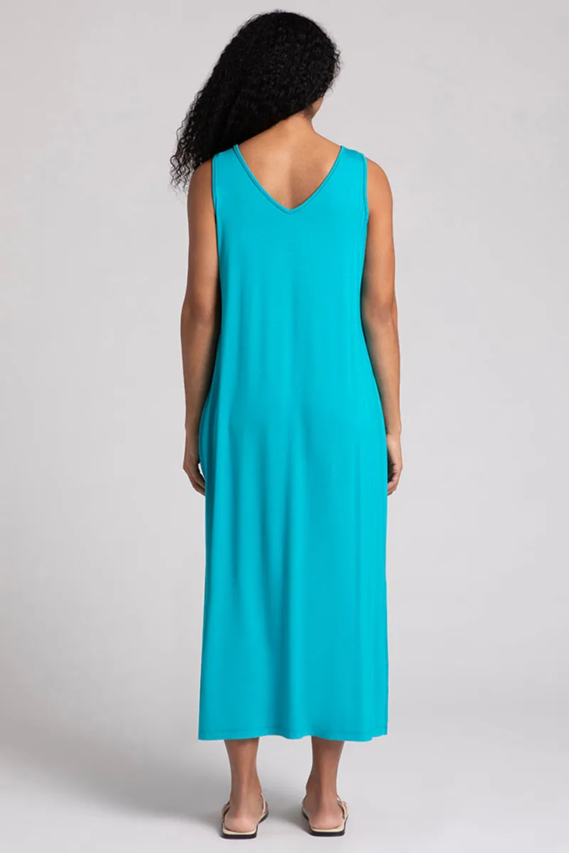 Bamboo Reversible Slit Tank Dress | Turquoise