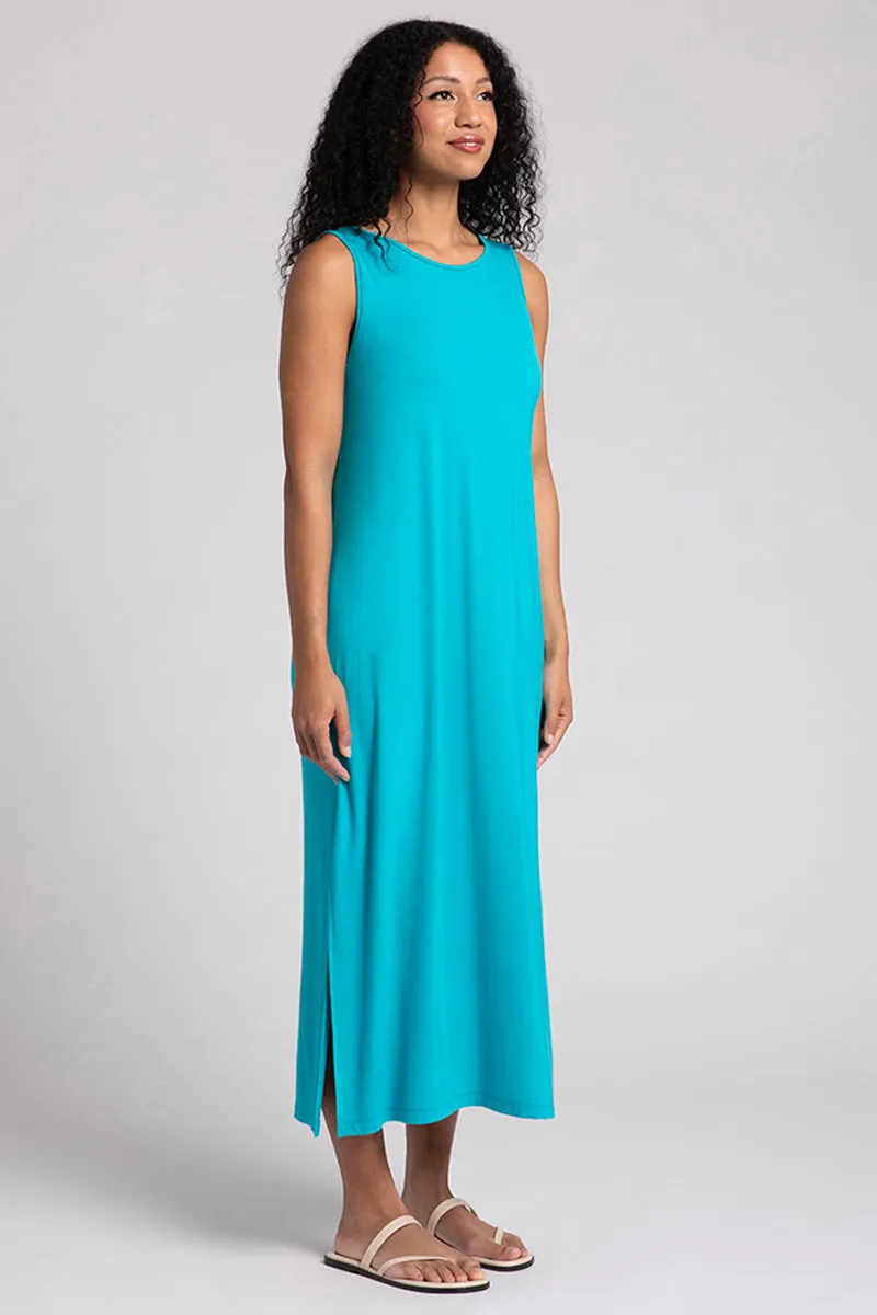 Bamboo Reversible Slit Tank Dress | Turquoise