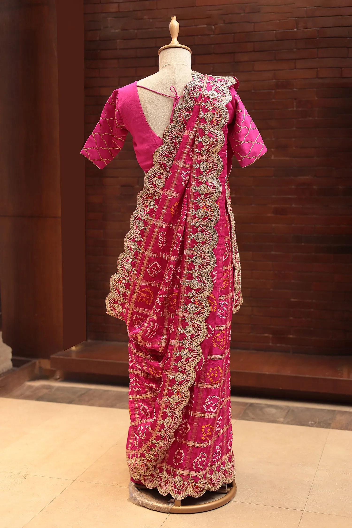 Bandhej Gajji Silk Saree Embroidered with Gota Patti and Zardozi work