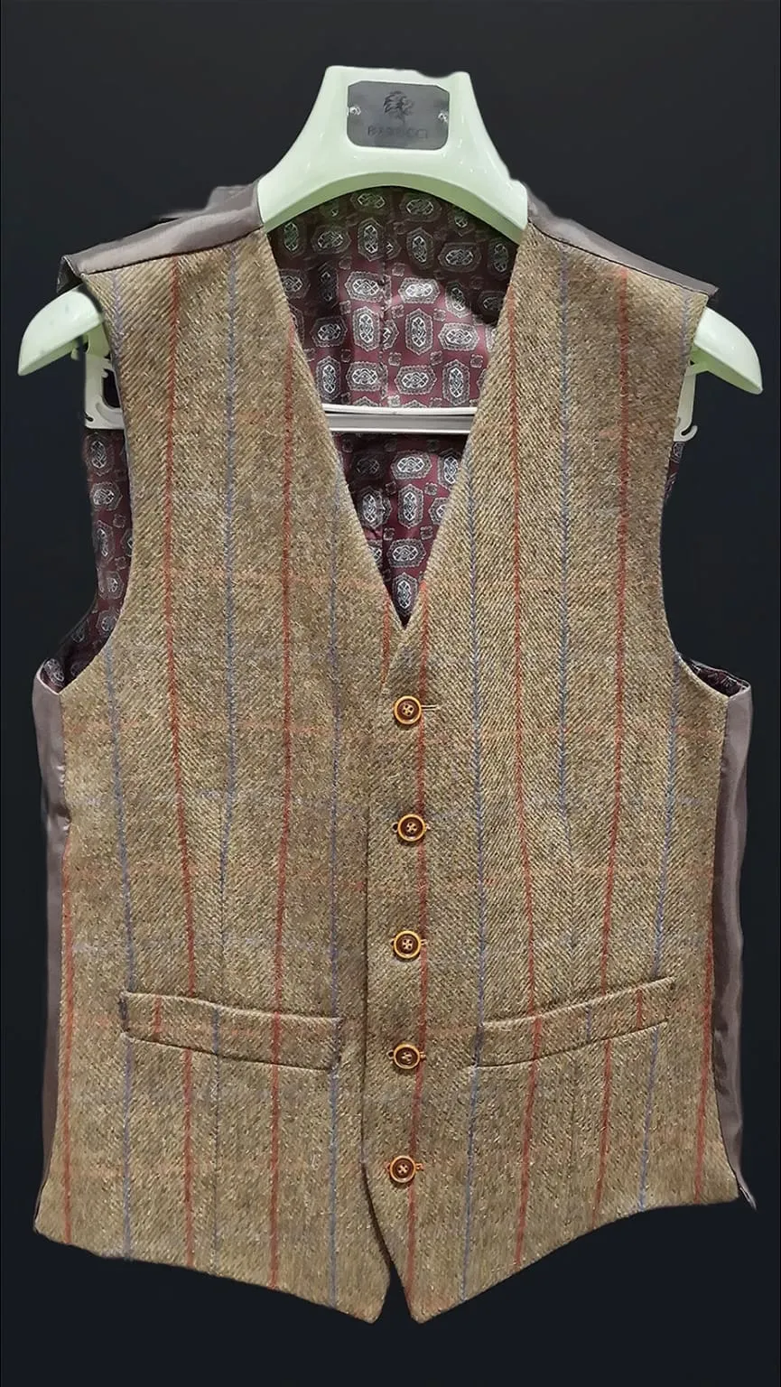 Barucci Frost Men's Vintage Brown Pure Wool Tweed Waistcoat