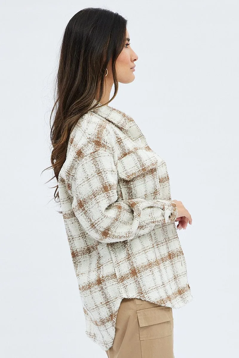 Beige Check Checked Shirt Long Sleeves Collared