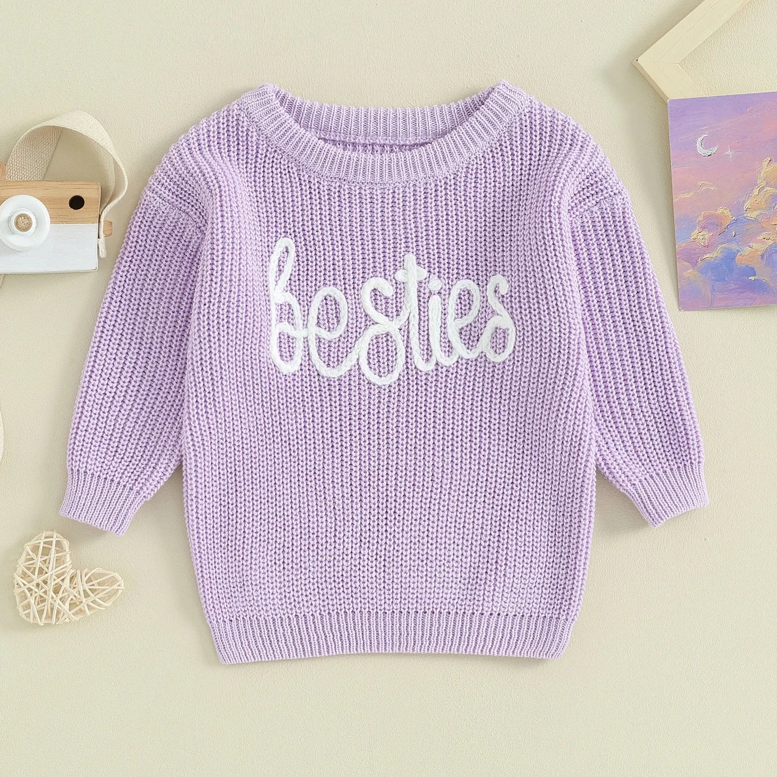 BESTIES - Purple Baby Girl Deluxe Sweater Layette Fall Winter