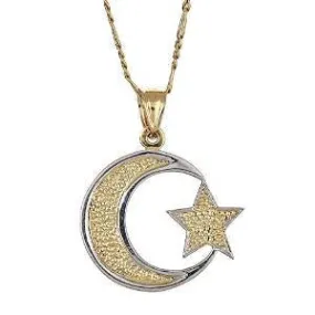 Better Jewelry 10K Yellow Gold Muslim Crescent Moon Pendant w. Figaro Chain (5.6 gr)