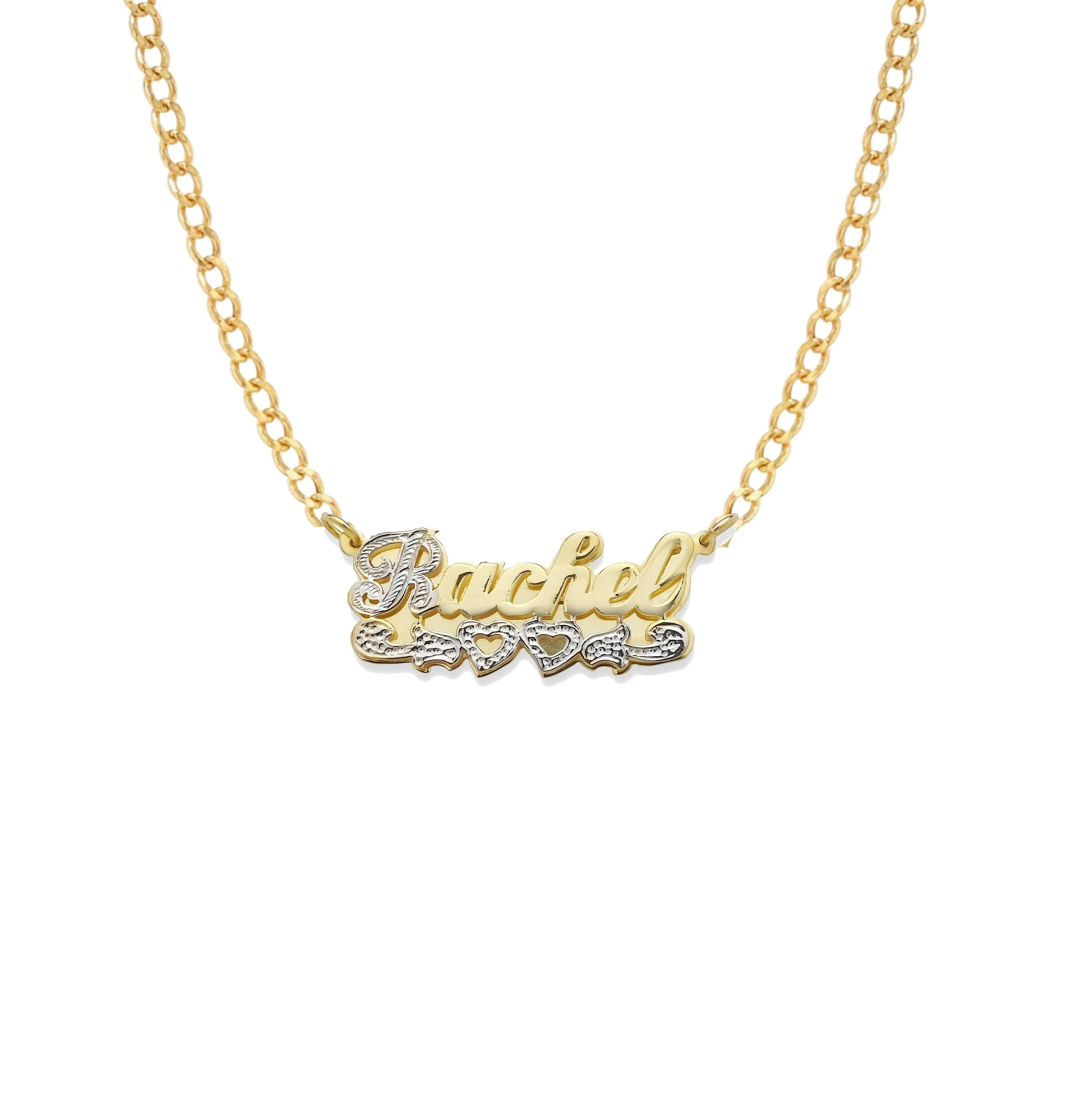 Better Jewelry Script Two Hearts 14K Gold Double Nameplate Necklace