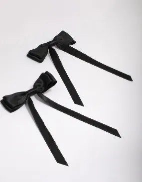 Black Fabric Satin Scallop Hair Bow Pack