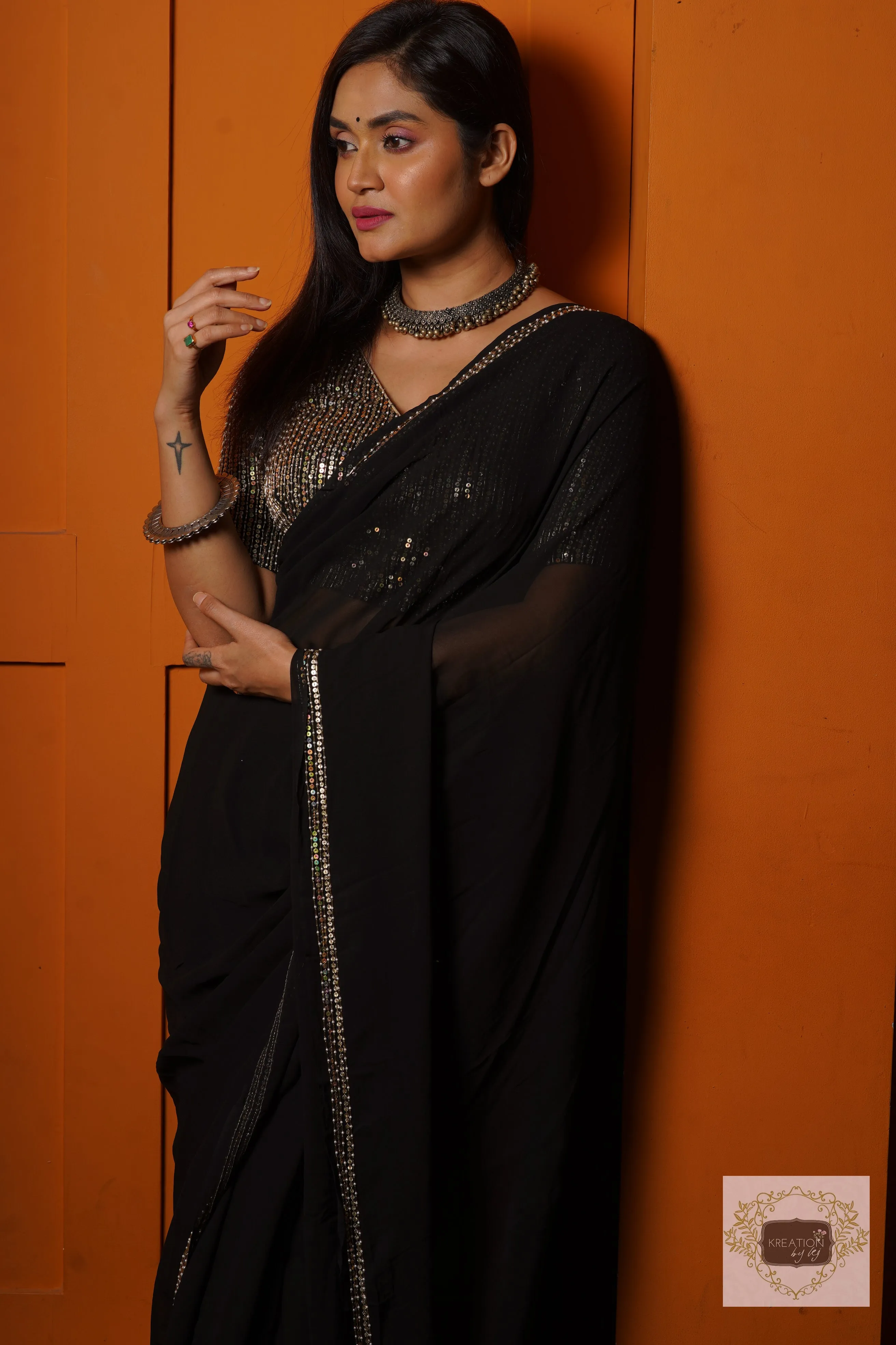 Black Georgette Saree With Heavy Blouse