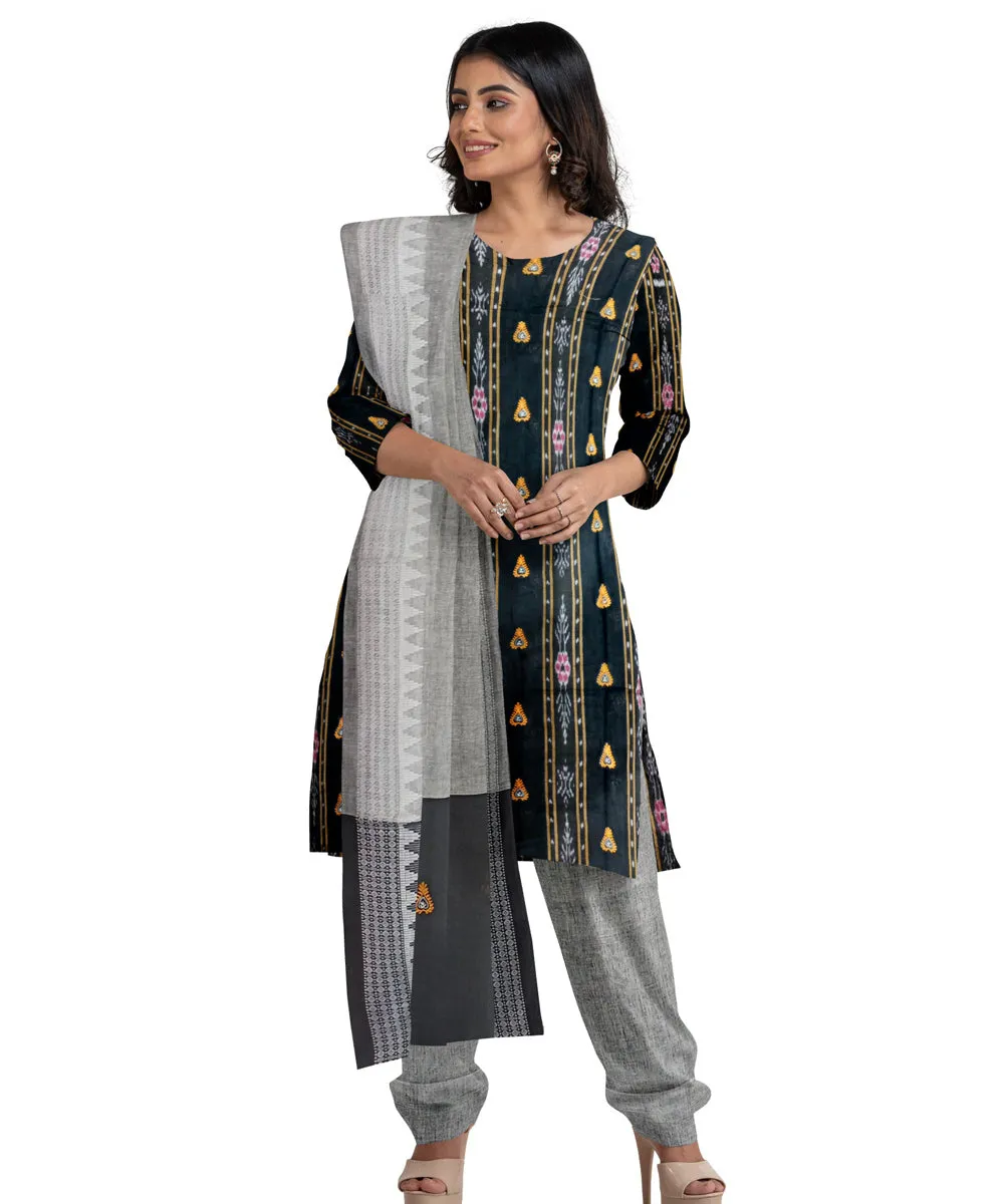 Black grey handwoven nuapatna cotton dress material