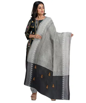 Black grey handwoven nuapatna cotton dress material