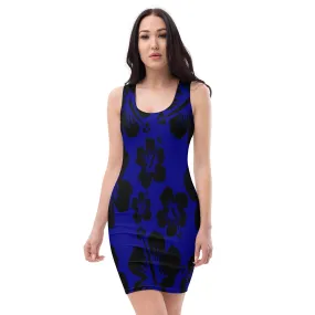 Black Hibiscus Flowers on Blue Sublimation Dress