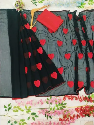 Black Thread Work 1 Minute Saree Georgette Ready to Wear Sari