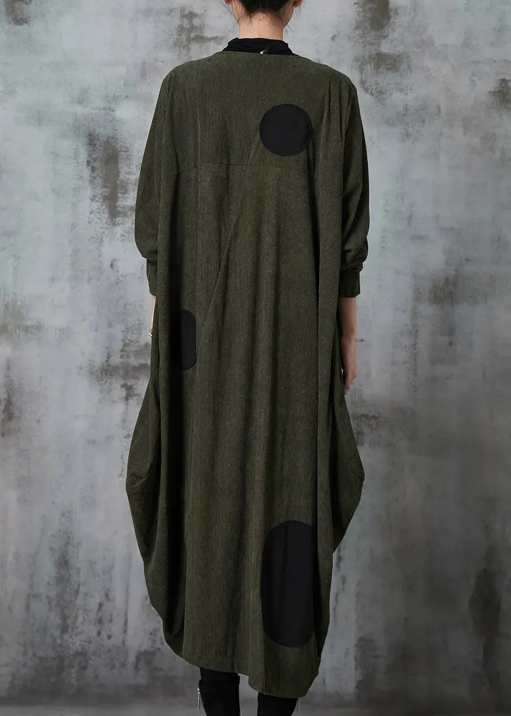 Blackish Green Dot Cotton Trench Coat Asymmetrical Spring JK1051