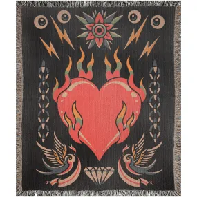 Bleeding Heart Traditional Tattoo Style Woven Fringe Blanket / / Wall tapestry or throw for sofa, maximalist decor,  tattoo home decor (Copy)