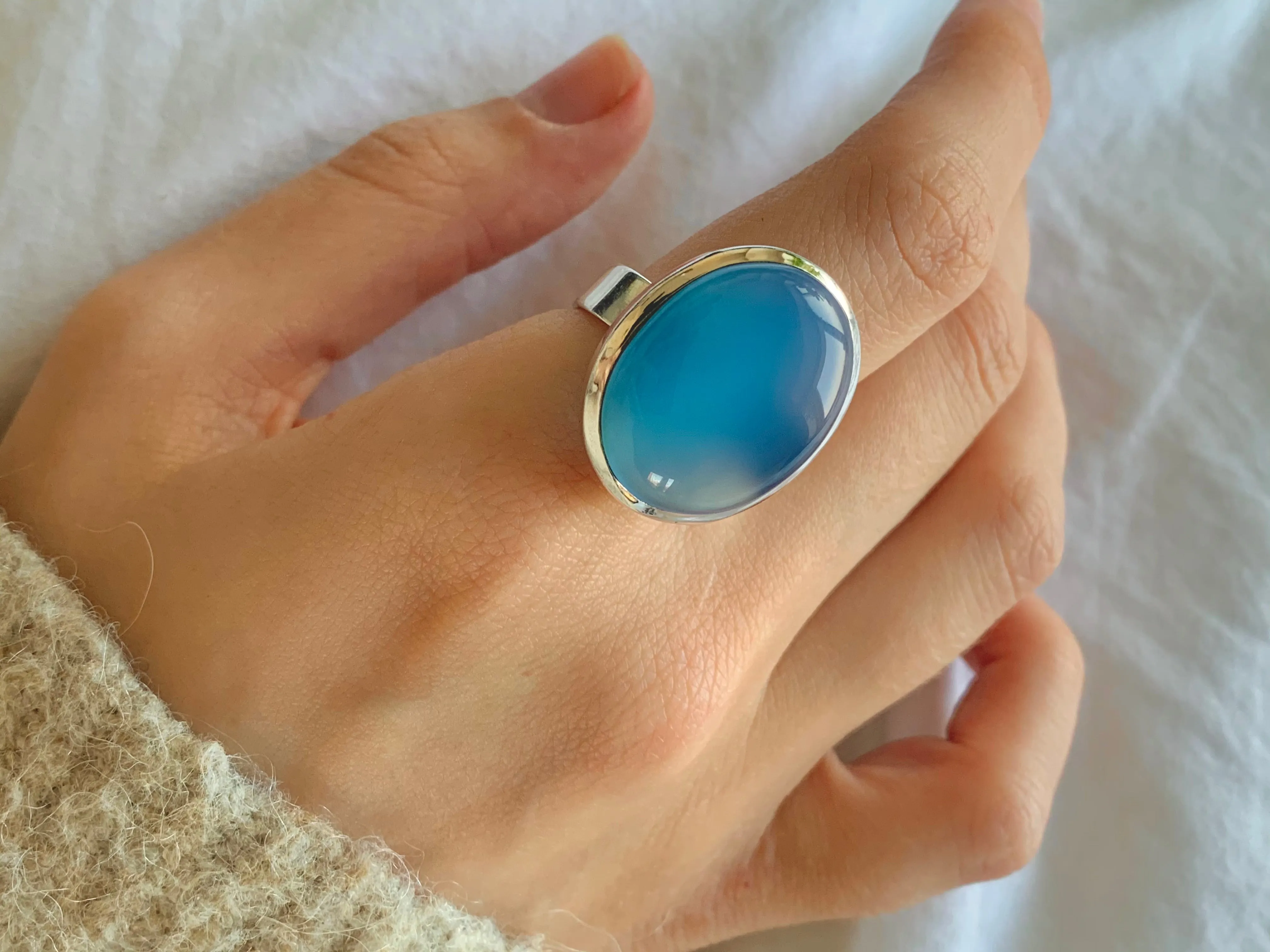 Blue Chalcedony Adjustable Ring - Reg. Oval