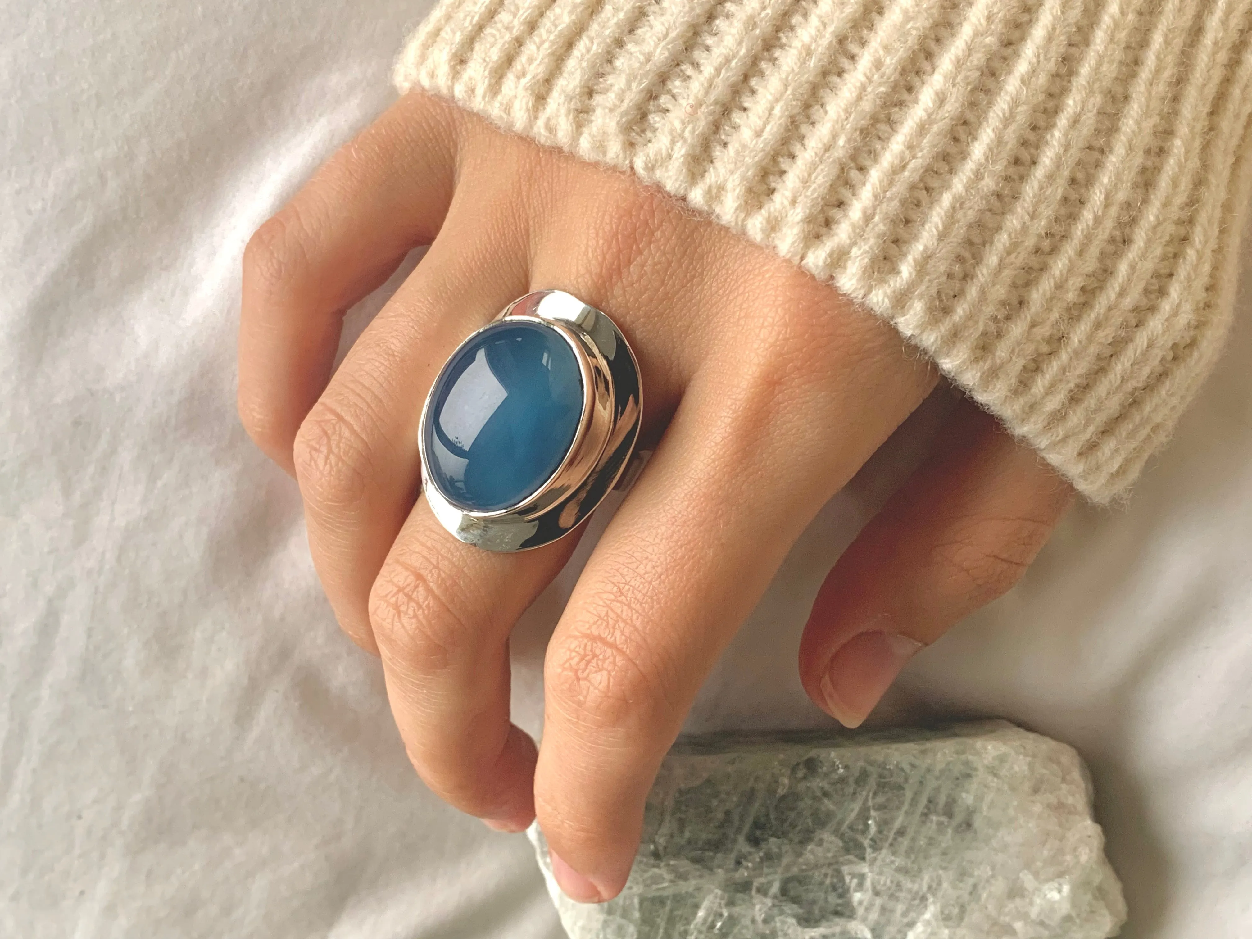 Blue Chalcedony Medea Ring - Oval