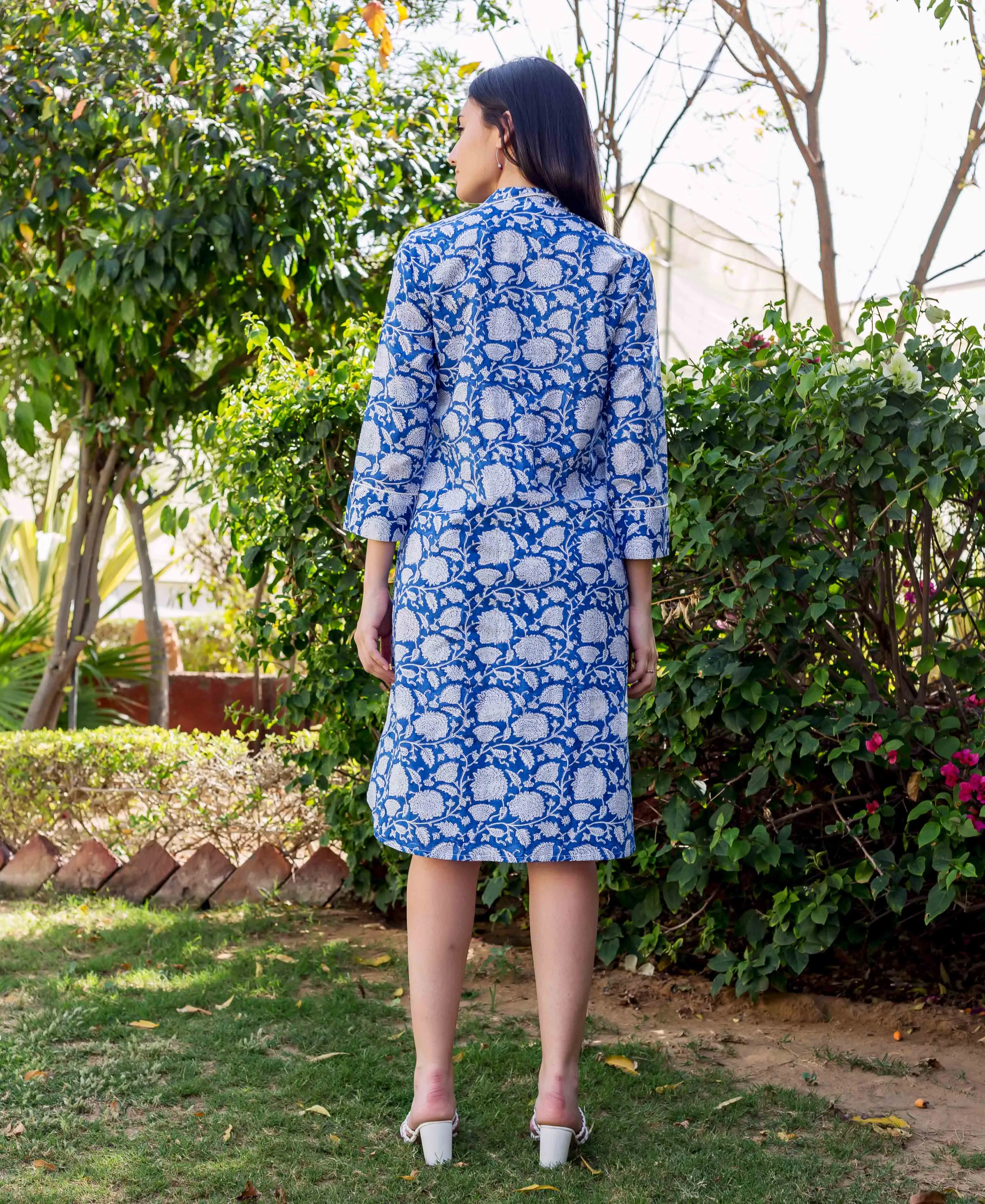 Blue Printed Shirt Style Lounge Wear