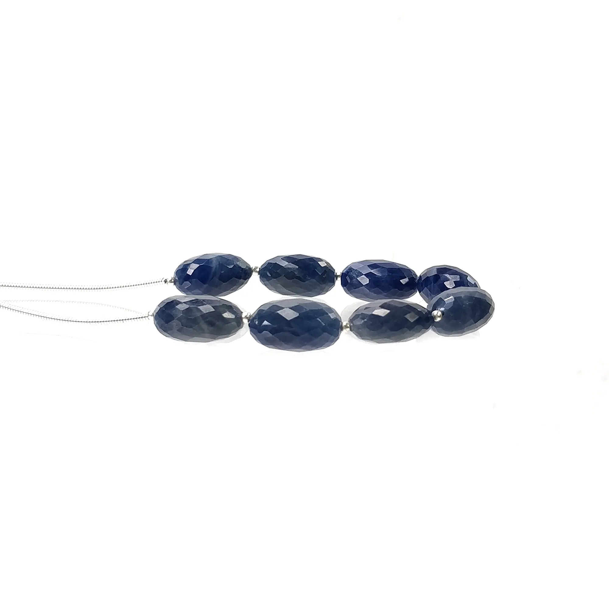 BLUE SAPPHIRE Gemstone Checker Cut Loose Beads : 88.75cts Natural Untreated Sapphire Oval Faceted Beads 13.5*10mm - 14*10mm