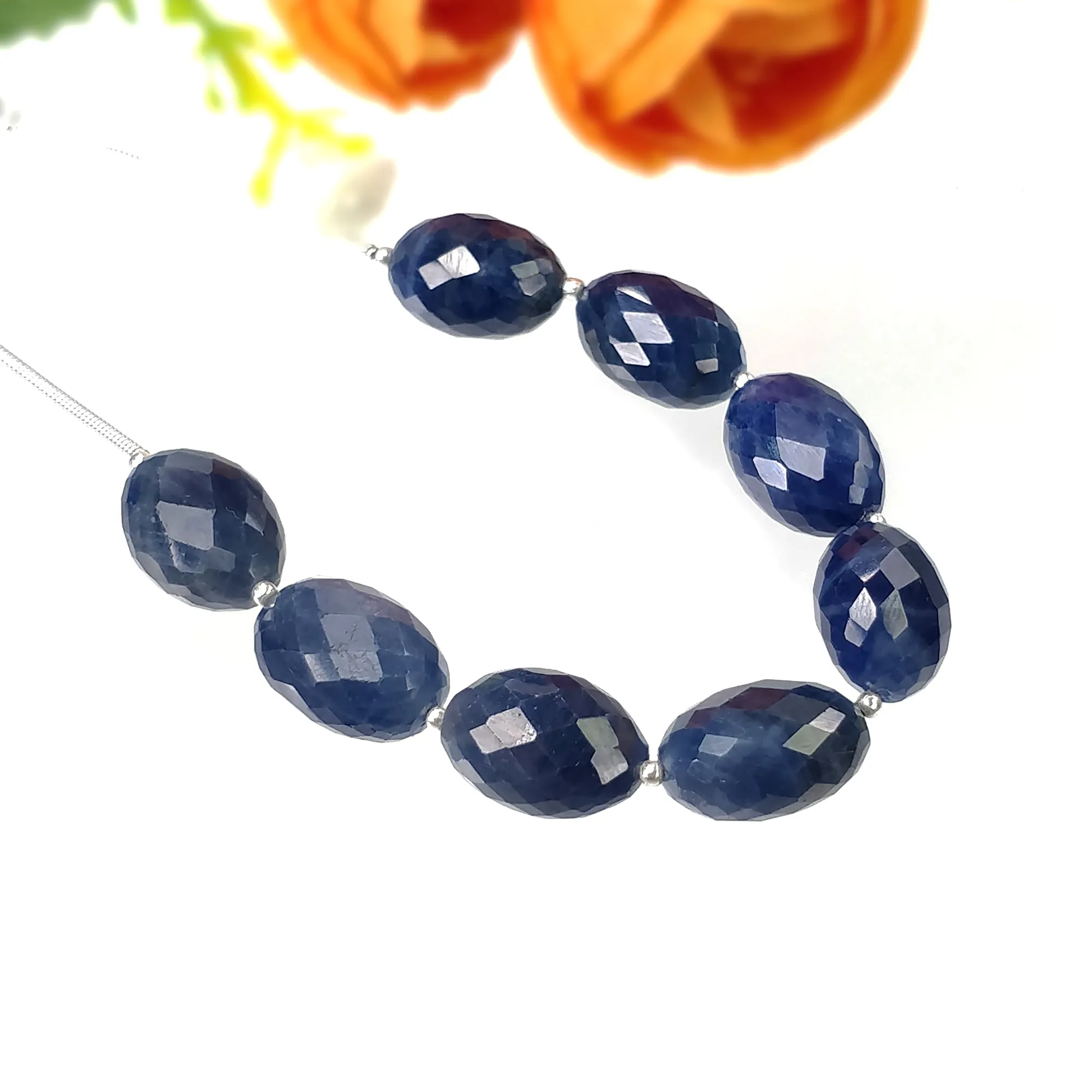 BLUE SAPPHIRE Gemstone Checker Cut Loose Beads : 88.75cts Natural Untreated Sapphire Oval Faceted Beads 13.5*10mm - 14*10mm