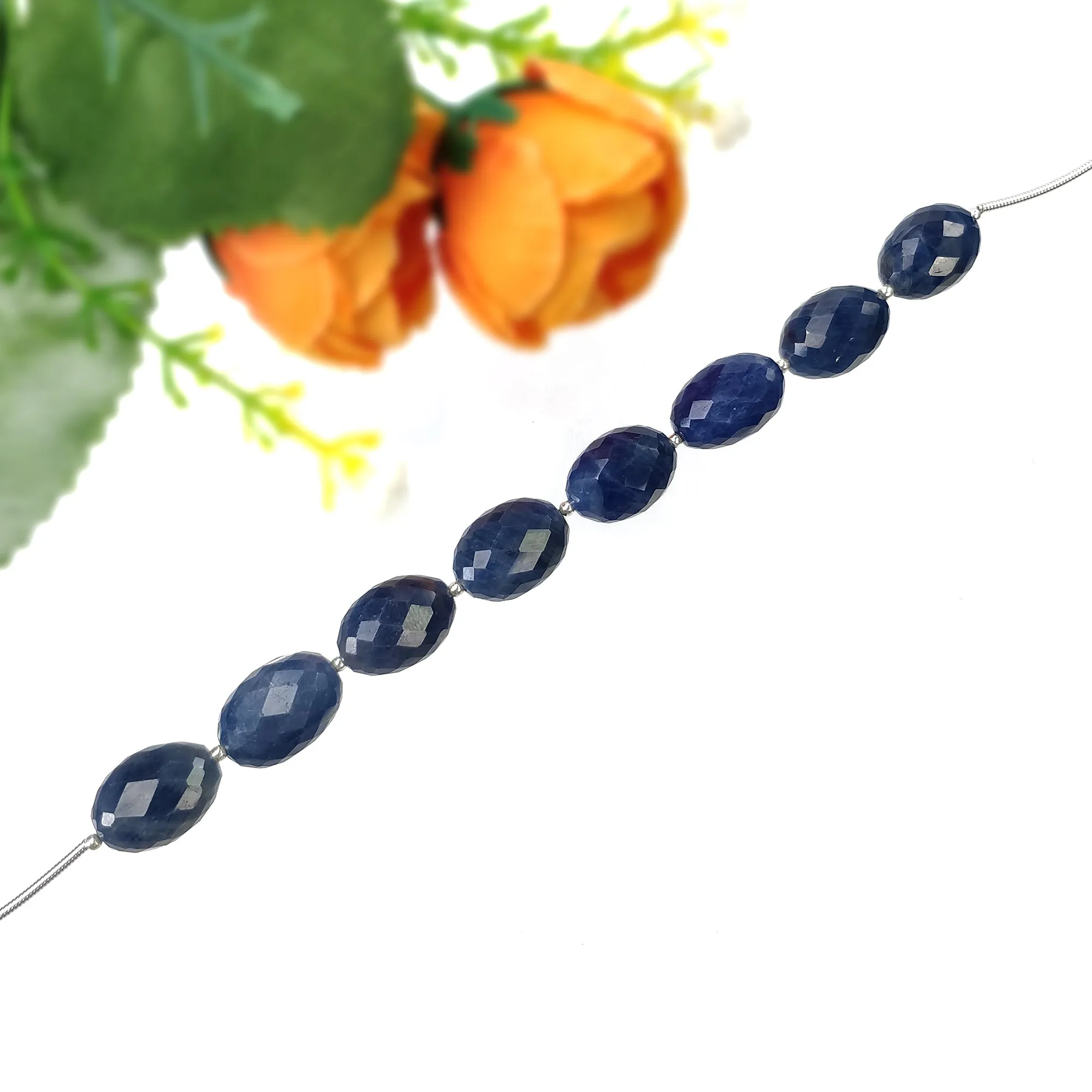 BLUE SAPPHIRE Gemstone Checker Cut Loose Beads : 88.75cts Natural Untreated Sapphire Oval Faceted Beads 13.5*10mm - 14*10mm