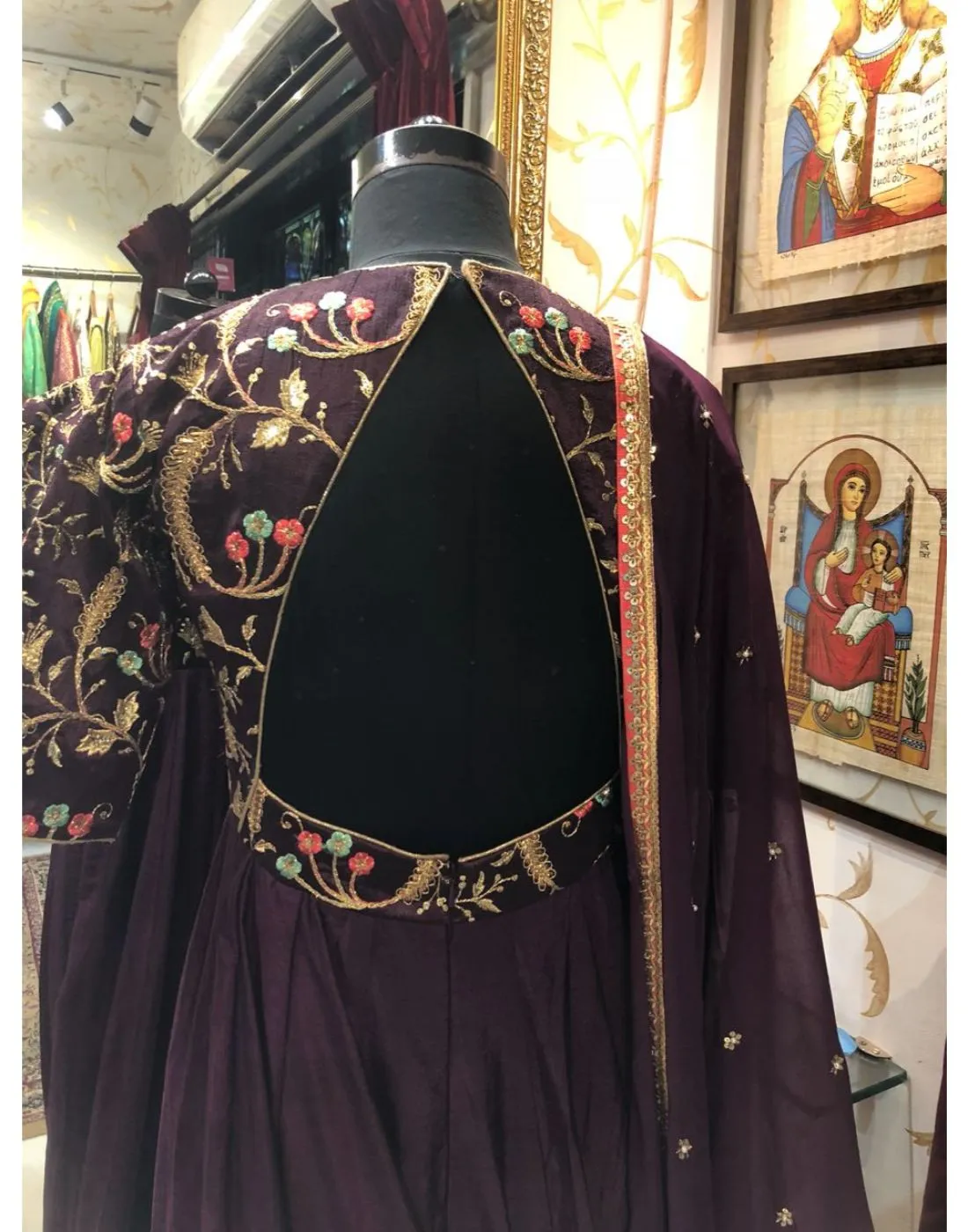 Burgundy Embroidered Anarkali -  Rent