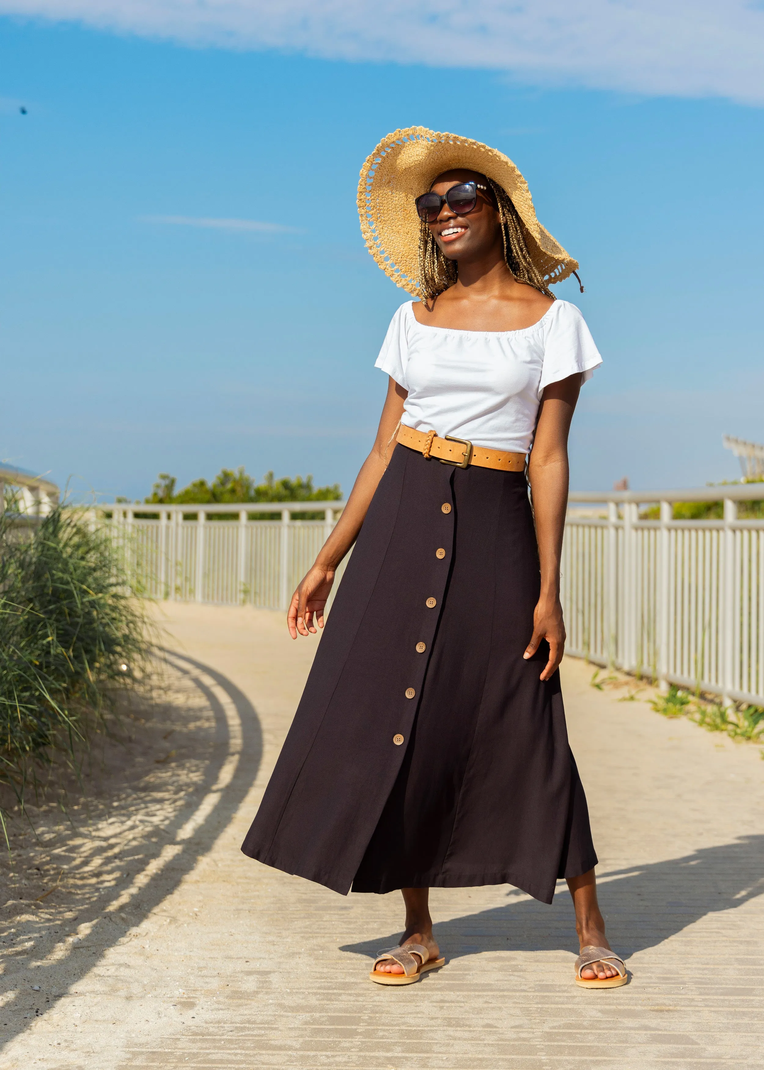 button-down midi skirt in ebony